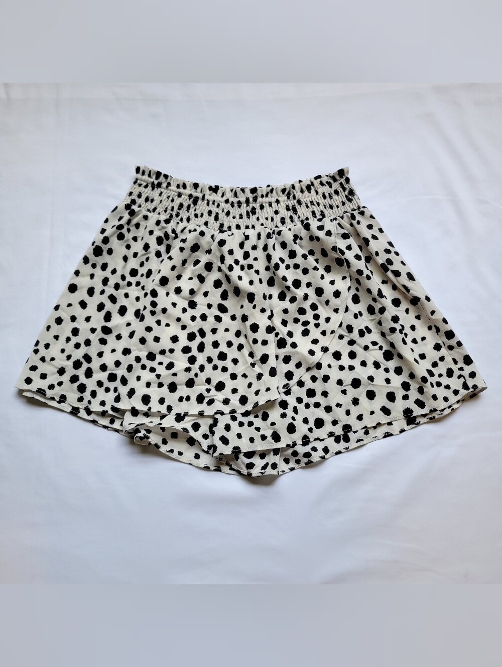 La Miel Womens Large Skirt Shorts Polka Dot Black White Elastic Waist